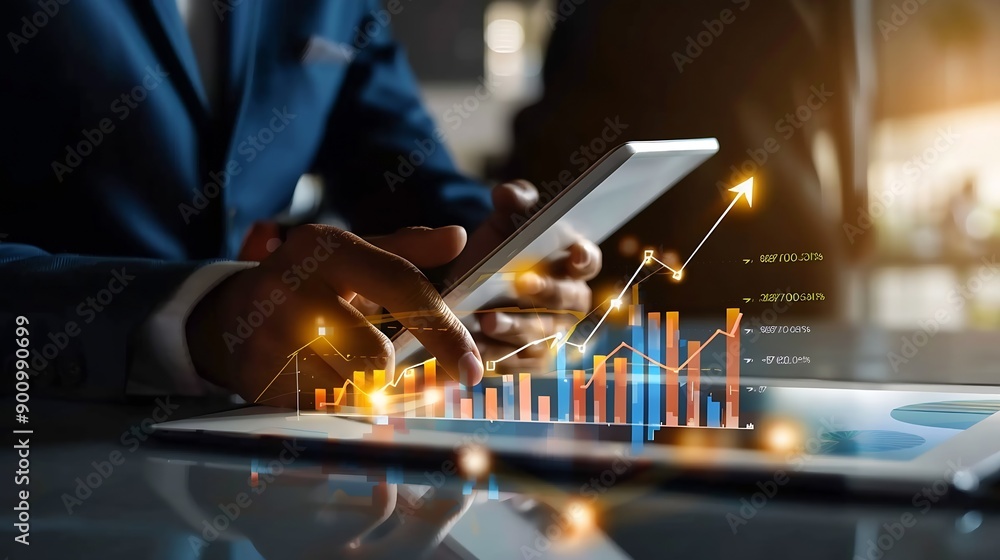 Leinwandbilder business finance and investment data analysis businessman using tablet analyzing financial graph gro