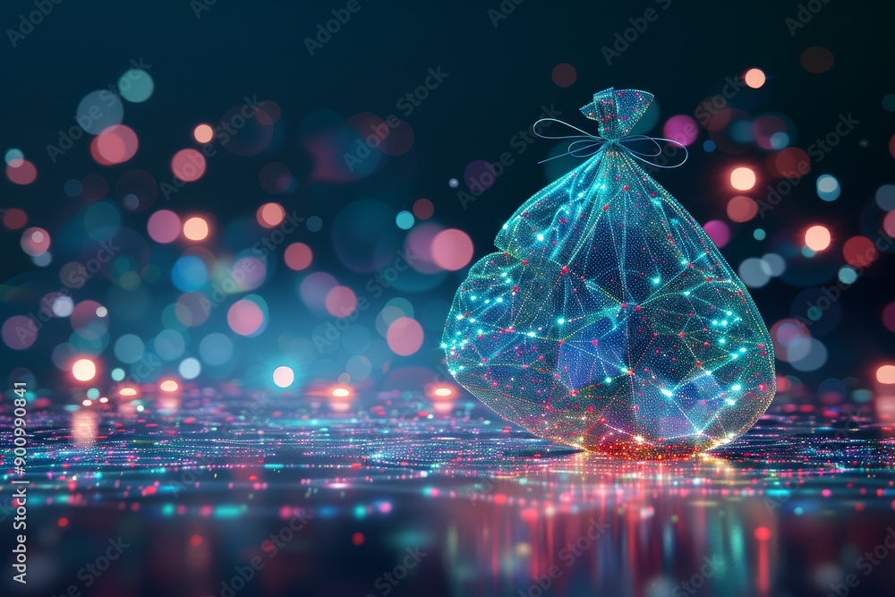 Poster holographic brain in a digital environment representing virtual intelligence and data connectivity