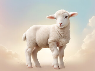 Fototapeta premium A peaceful digital illustration of the Lamb of God, symbolizing Jesus' purity and sacrifice, with soft hues and serene background, with space for text.