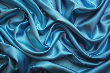 Obraz premium Luxurious wavy blue fabric background with subtle sheen and soft folds, ideal for premium wallpaper designs, adding sophistication to any digital or print project.