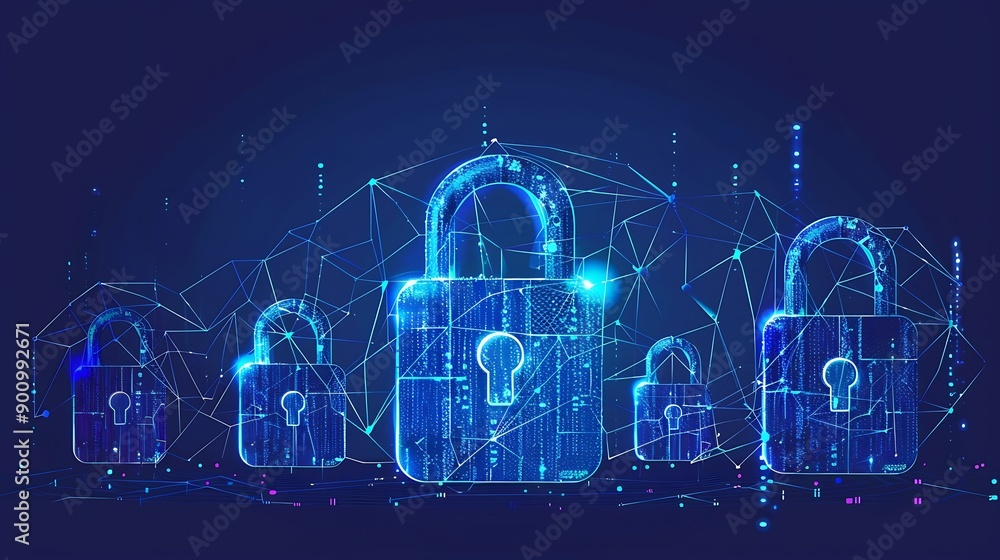 Aufkleber digital padlocks connected in a network, symbolizing cybersecurity and data protection in the digita