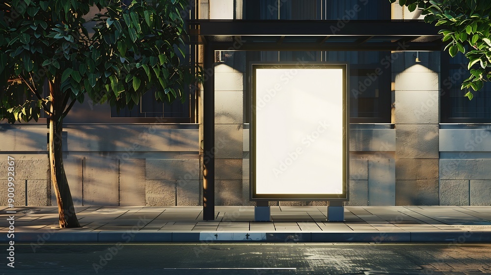 Aufkleber blank white bus stop vertical billboard mockup in front of an empty street outdoor advertising light