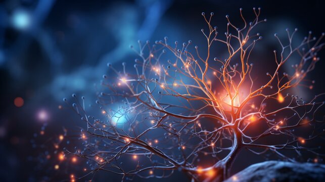 A conceptual image of a human brain with glowing neurons and synapses