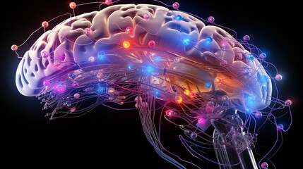 Obraz premium A brain scan image with highlighted regions for sensory and motor functions