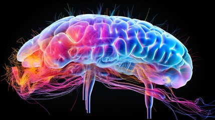 A brain scan image with highlighted regions for sensory and motor functions