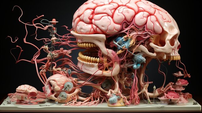 A detailed photo of a human brain dissection showing the cortex and medulla