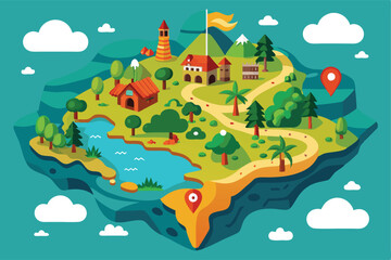 Obraz premium Country Map Highlighting Regions and displaying its regions major cities geographical features