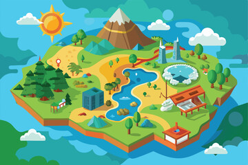 Obraz premium Country Map Highlighting Regions and displaying its regions major cities geographical features