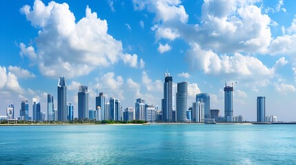 Obraz premium Abu Dhabi skyline United arab emirates city view with clouds : Generative AI