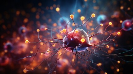 A conceptual photo of the brain with abstract neural network graphics