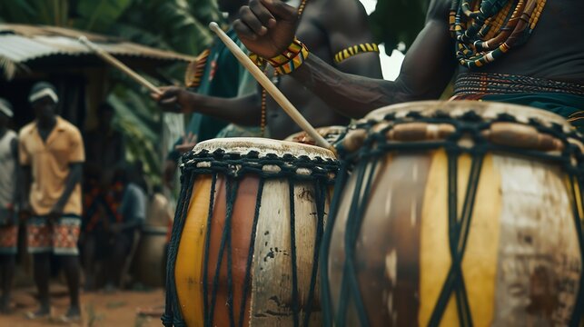 Drums called atabaque in Brazil being played during a ceremony typical of Umbanda an AfroBrazilian religion where they are the main instruments : Generative AI