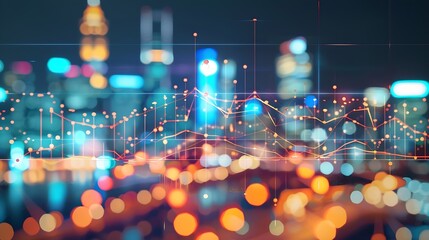 Stock market business concept Financial graphs and digital indicators with modern city background : Generative AI