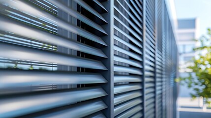 Window Shutters or Modern External Blinds Outdoor Facade House Fabric Roller Blinds on Large Windows of Modern Building Sun Protection concept : Generative AI
