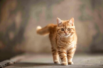 cute cat standing full body looking at camera, copy space - generative ai