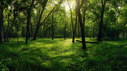 Naklejka premium green woods panorama natural landscape : Generative AI