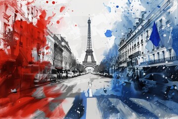Artistic Paris Street Scene with Eiffel Tower