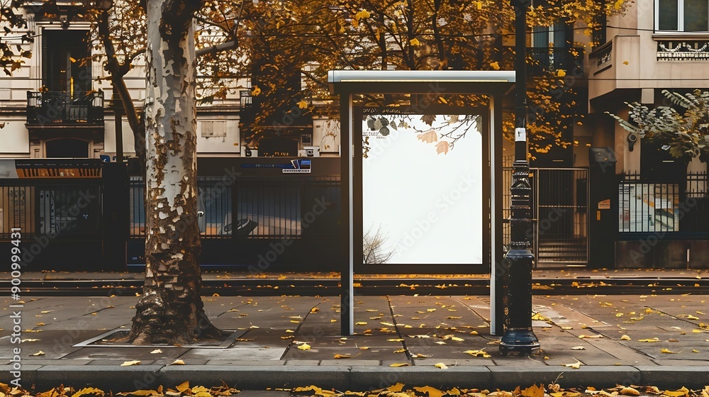 Aufkleber blank white bus stop vertical billboard mockup in front of an empty street outdoor advertising light