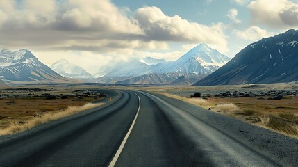 Landscape with road and mountains : Generative AI