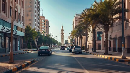 Fototapeta premium Jeddah downtown central district street Saudi Arabia : Generative AI