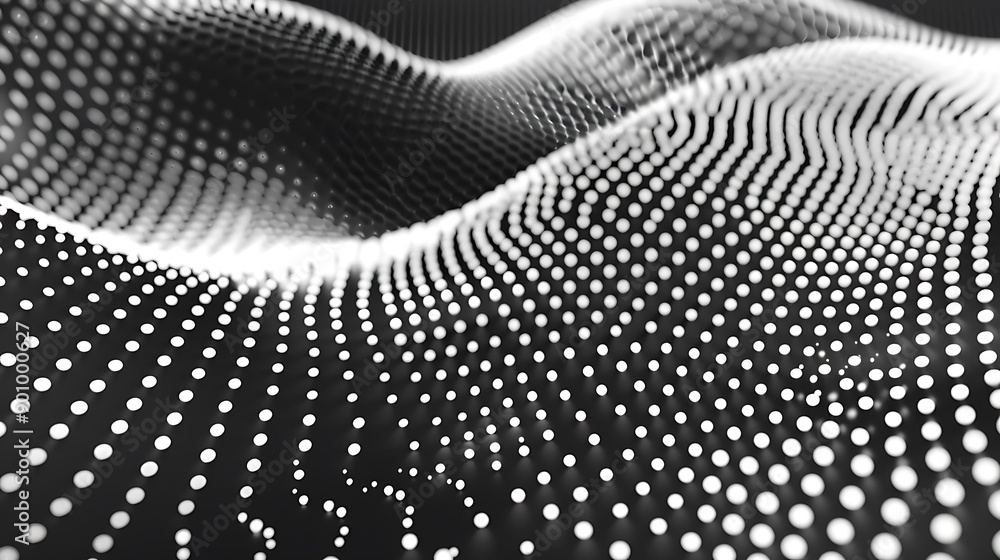 Aufkleber black and white abstract background with white dots arranged in a wave pattern.