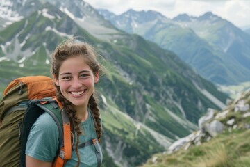 smiling woman with backpack