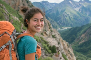 Naklejka premium smiling woman with backpack