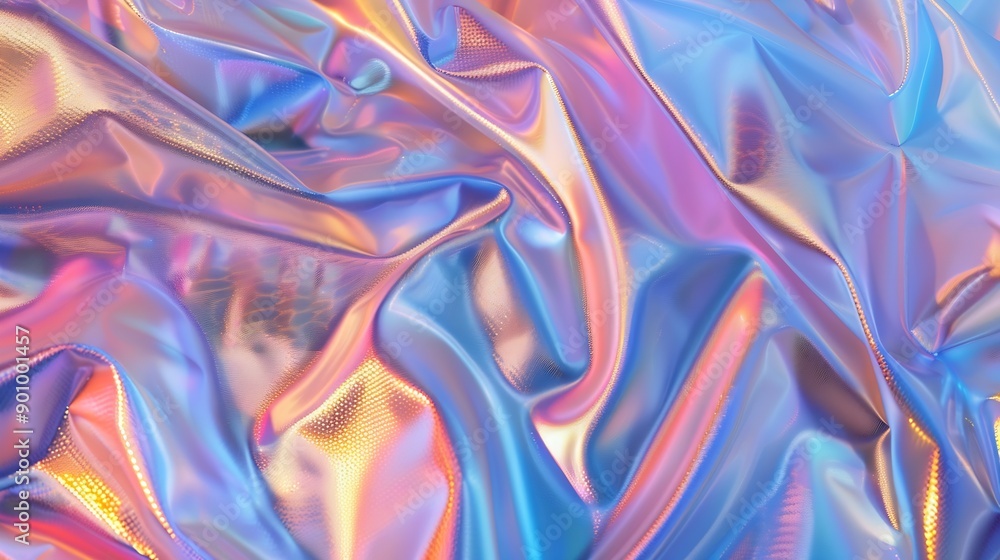 Aufkleber Processed collage of Iridescent fabric trendy cloth holographic texture Background for banner backdrop or texture for 3D mapping : Generative AI
