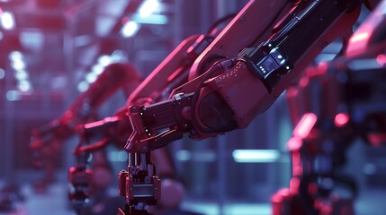 MLP Smart industry robot arms for digital factory production technology showing automation manufacturing process of the Industry 40 or 4th industrial revolution and IOT software to con : Generative AI