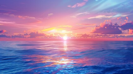 Fototapeta premium A beautiful sunset over the ocean with a pink and purple sky