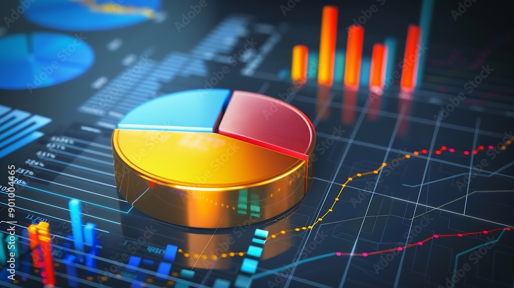 Aufkleber chart graph finance stock analysis financial digital growth investment investor measuring level bar via indicator and pie chart virtual risky business risk management control and strat : Generative AI