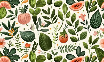 Summer plants pattern - tropical leaves and flowers design