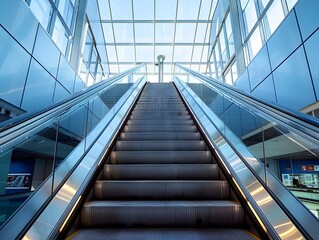 Sleek and Spacious Escalator in a Modern Commercial Building