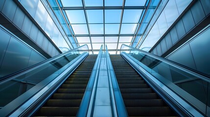 Futuristic Escalator Corridor in Modern Glass Building with Clean Architectural Design