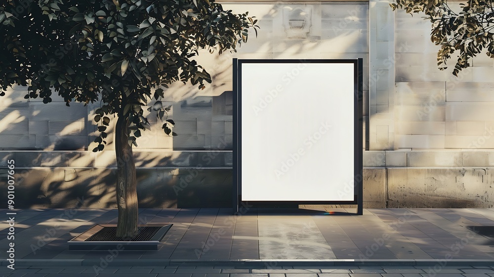 Aufkleber blank white bus stop vertical billboard mockup in front of an empty street outdoor advertising light