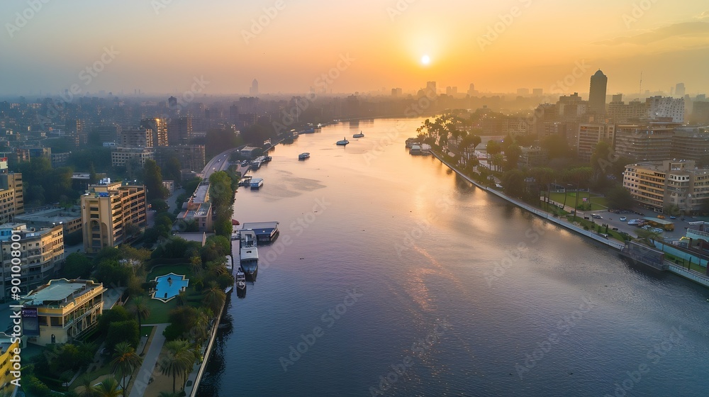 Fototapete View on the Nile and Gezira Island of Cairo panorama from above Egypt : Generative AI