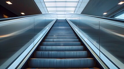 Obraz premium Long Shot of Escalator with Clear Empty Space in a Modern Commercial Interior