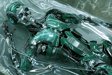 Fototapeta premium Robotic Components in a Plastic Bag Representing Futuristic Technology and Engineering