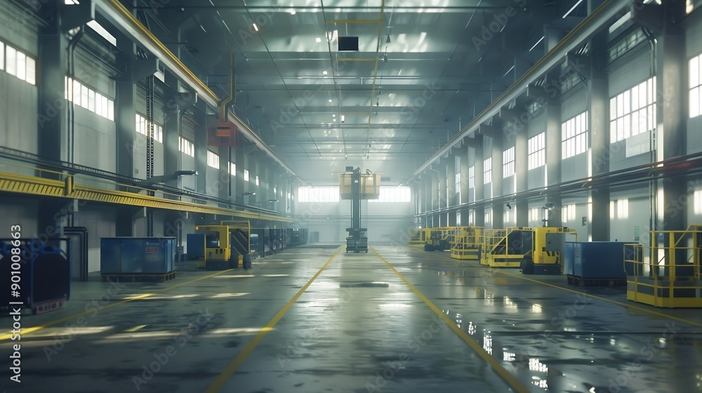 Poster large factory workshop space building : generative ai
