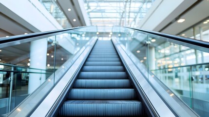 Obraz premium Sleek Modern Escalator in Expansive Glass Enclosed Terminal Concourse