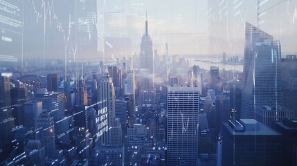 Double exposure of New York skyline and stock market charts representing a concept of urban finance...