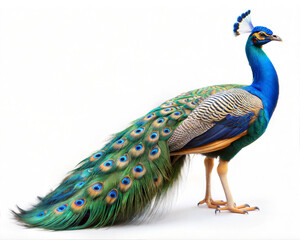 Obraz premium Majestic Peacock on White Background