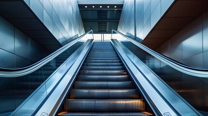 Obraz premium Sleek and Futuristic Escalator in a Contemporary Commercial Space