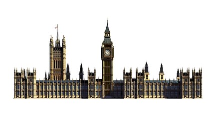 Obraz premium Houses of Parliament or Westminster Palace with Big Ben tower London UK isolated on white background : Generative AI