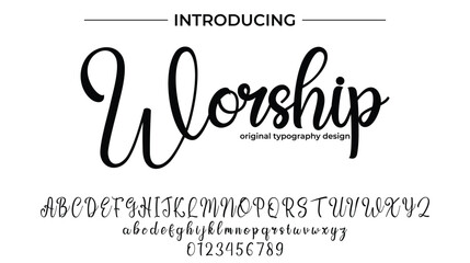 Worship Font Stylish brush painted an uppercase vector letters, alphabet, typeface