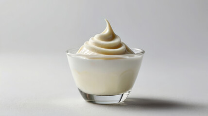 Creamy vanilla pudding in a glass bowl on a white background