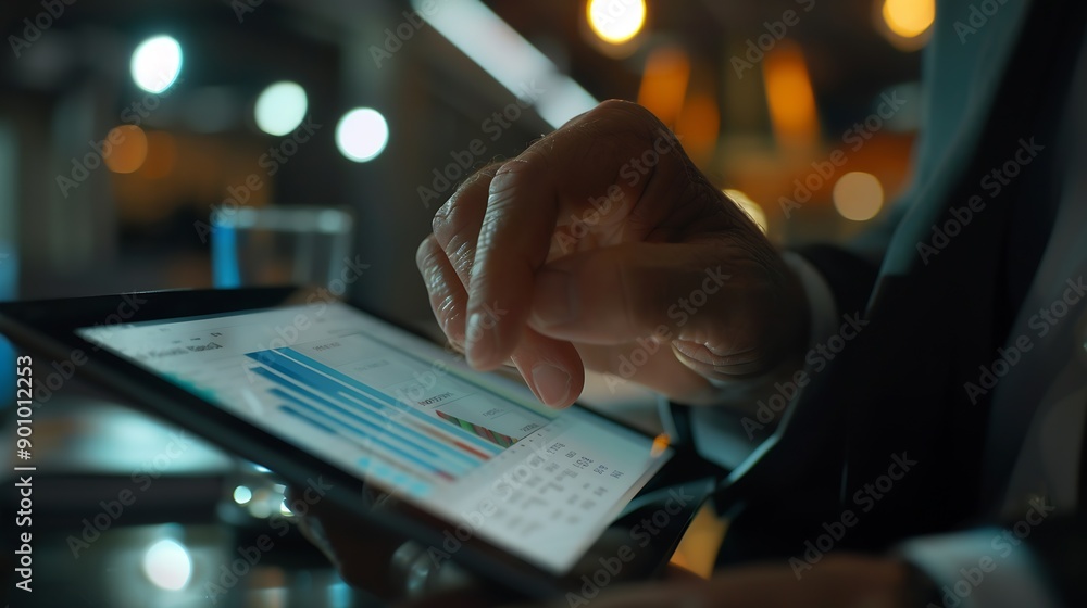 Poster Business 2025 analytics tools charts and graphs with statistics to analyze business potential and forecast future development of companies growth Businessman using a tablet : Generative AI