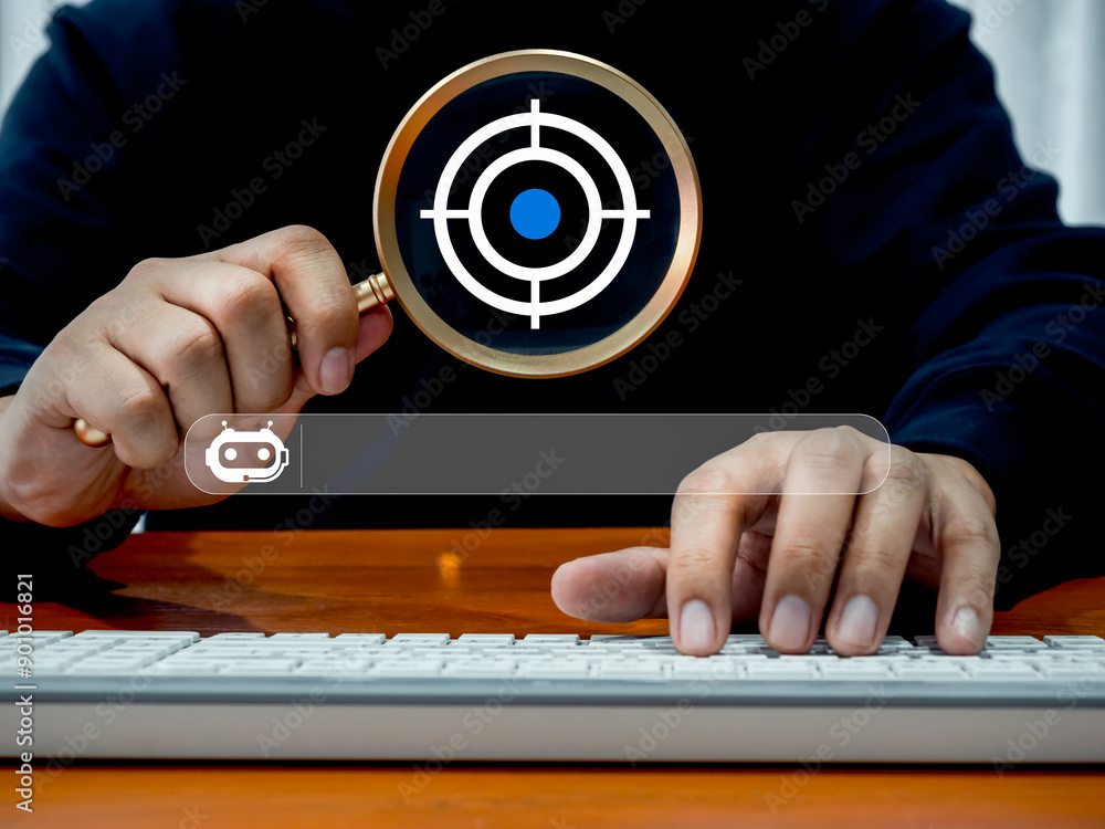 Poster ai searching tools technology, assistant and customized concept. search engine bar with bot icon sho