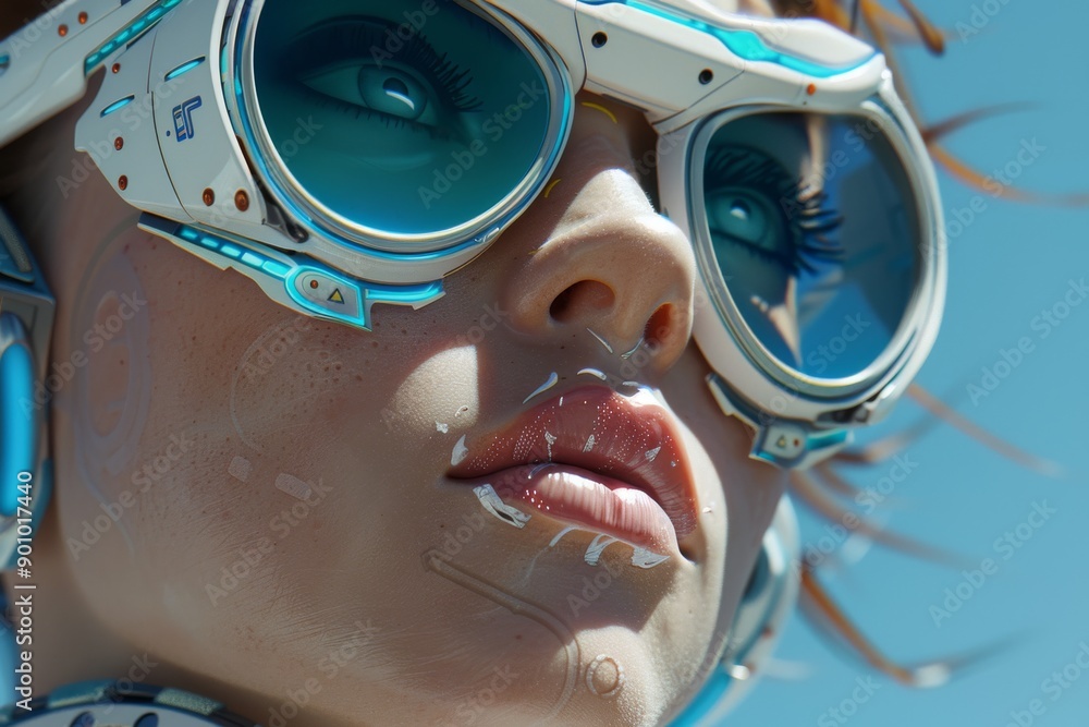 Poster close up of a humanoid robot face with advanced ai and detailed features
