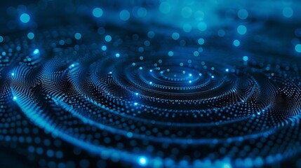 Abstract Blue background with swirling digital patterns, resembling waves, creating a sense of motion and technology.