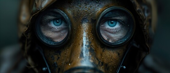 Close-Up Of A Man In A Gas Mask. Illustration On The Theme Of Cinema And Movies, Infections And The Apocalypse.  Generative AI